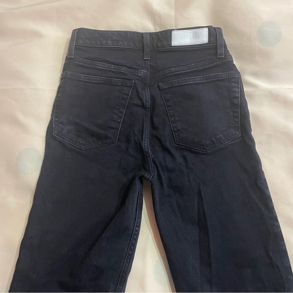 Re/Done- 70s High Rise Stovepipe Distressed Frayed Hem Jeans In Faded Black 26 - Picture 7 of 10